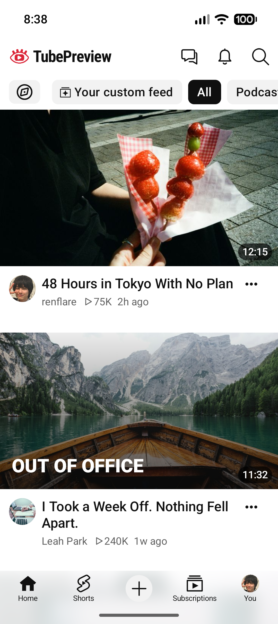 TubePreview feed preview